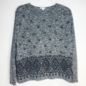 J. Jill Womens Size MP Pullover Sweater Gray Black Wool‎ Blend Petite Cabincore